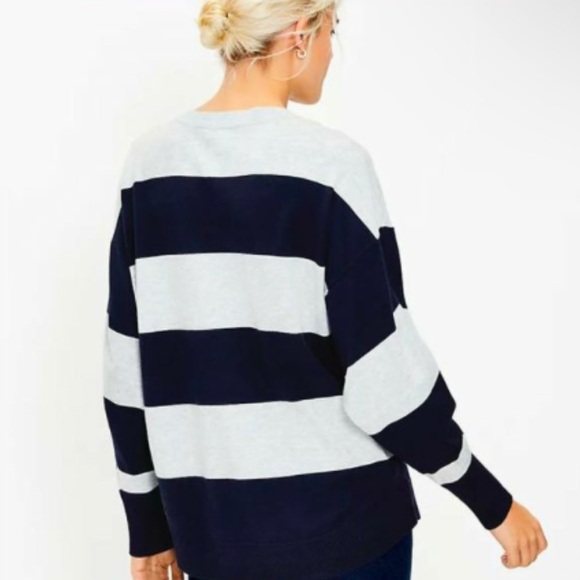 LOFT Striped Sweater Tunic Navy and Gray XL - Picture 2 of 6